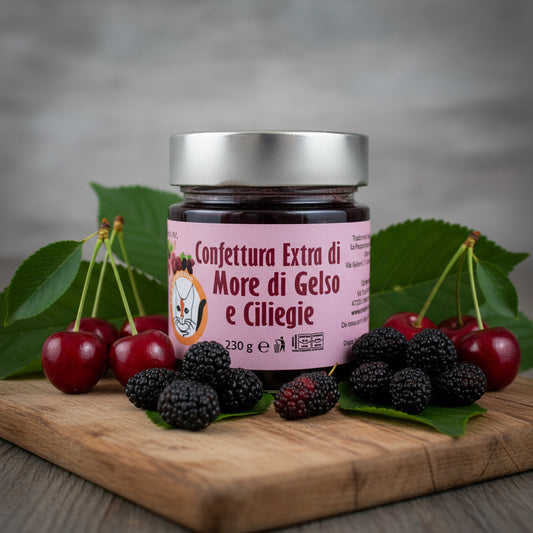 Confettura Extra di More di Gelso e Ciliegie 90% frutta Biologica