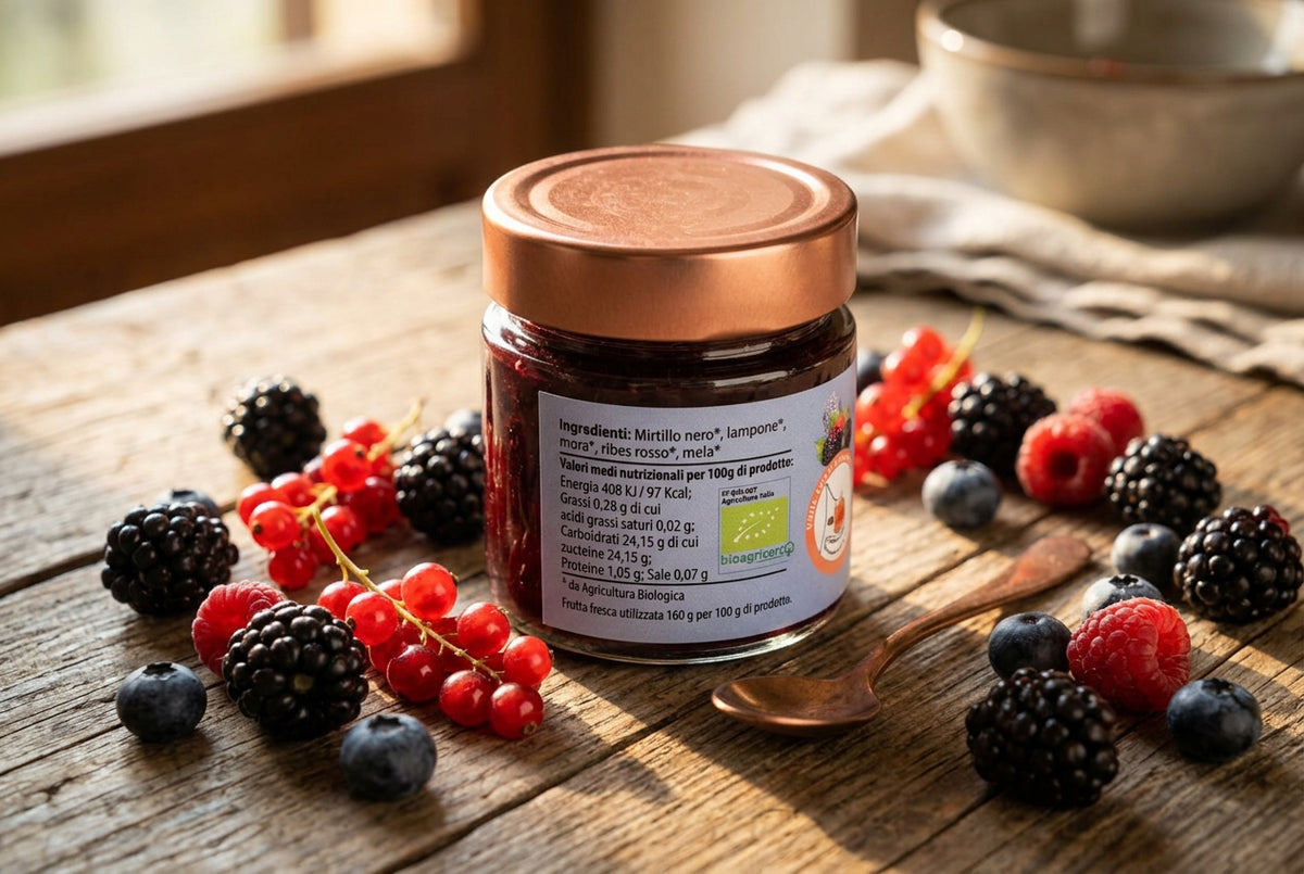 Composta di Frutti del Bosco, Lamponi, More selvatiche, Mirtilli, Ribes rosso Biologica 220 g